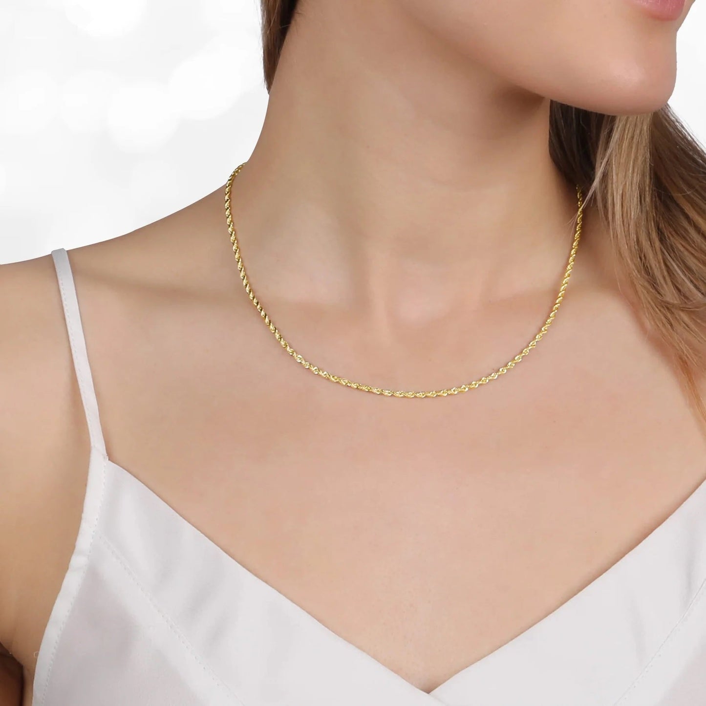 Dainty 10k Yellow Gold Diamond Cut Rope Twisted Braided Chain Necklace 2.5MM Pure 10 Karat Gold Necklace, 16''-30β' Men Women Unisex Teens 10k Rope Chain Necklace