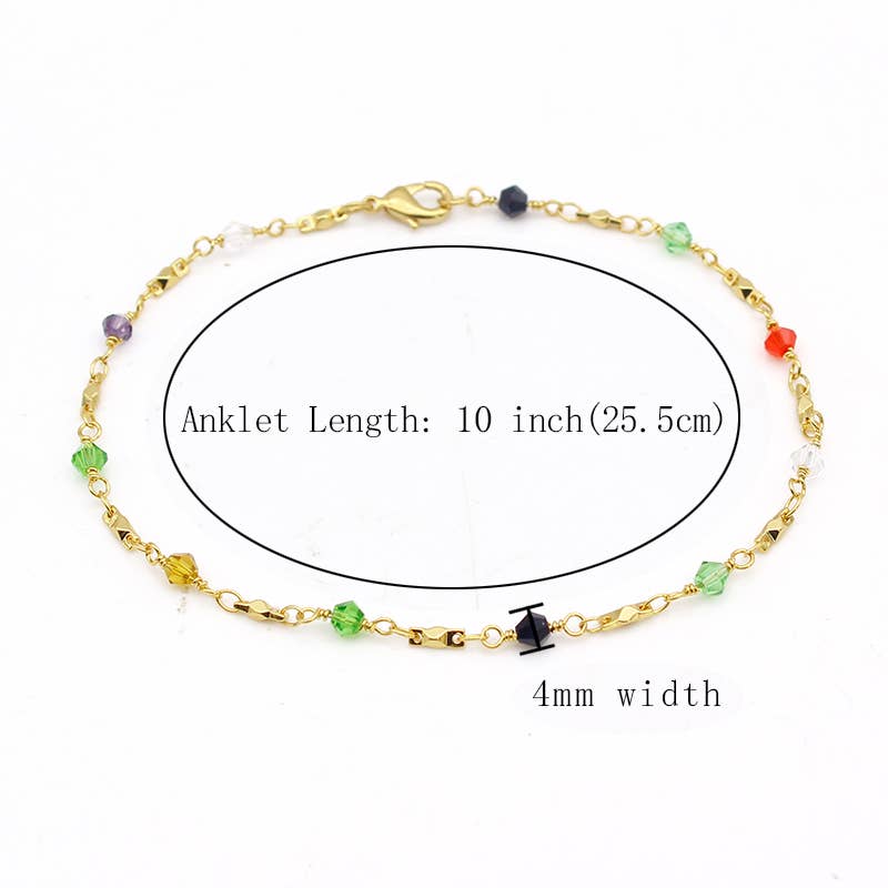 High Polish Finish Multi Color Ball Crystal Ankle Bracelet