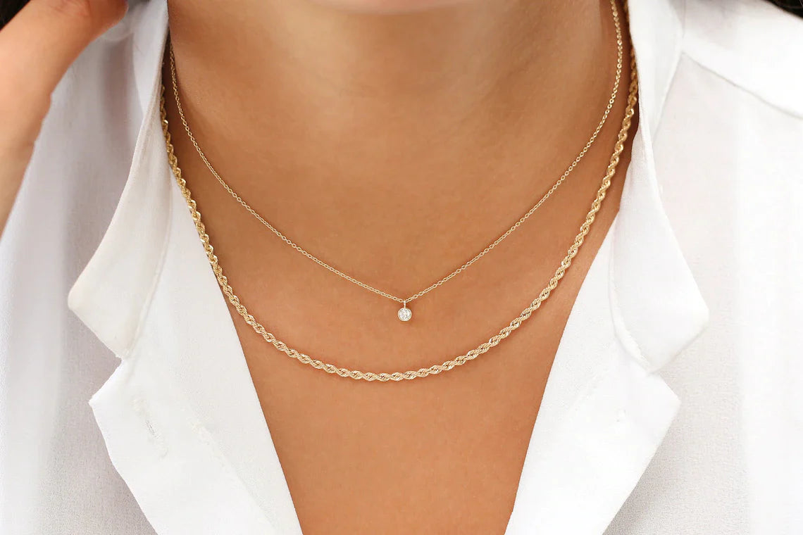 Dainty 10k Yellow Gold Diamond Cut Rope Twisted Braided Chain Necklace 2.5MM Pure 10 Karat Gold Necklace, 16''-30β' Men Women Unisex Teens 10k Rope Chain Necklace