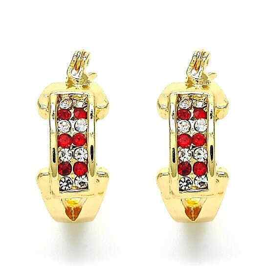 18k Gold Plated Ruby and Clear Colored Crystals Earring