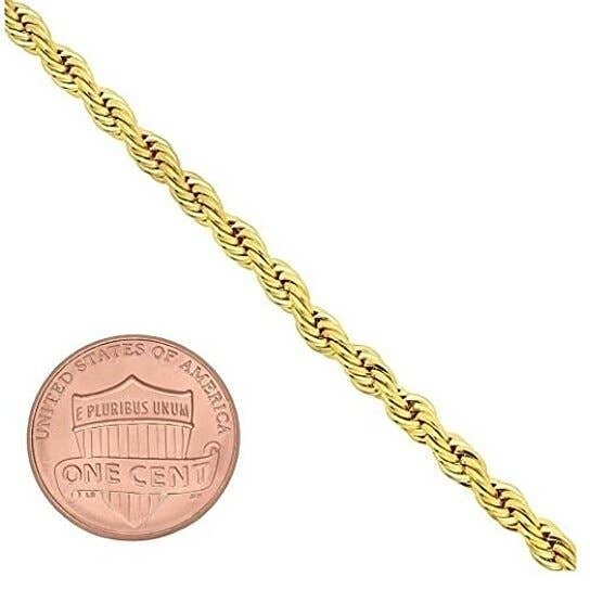 14k Yellow Gold Round Rope Chain Anklet, 10 inches + Jewelry