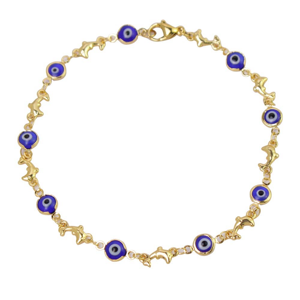 18K Gold Plated Dolphin Blue Evil Eye Anklet