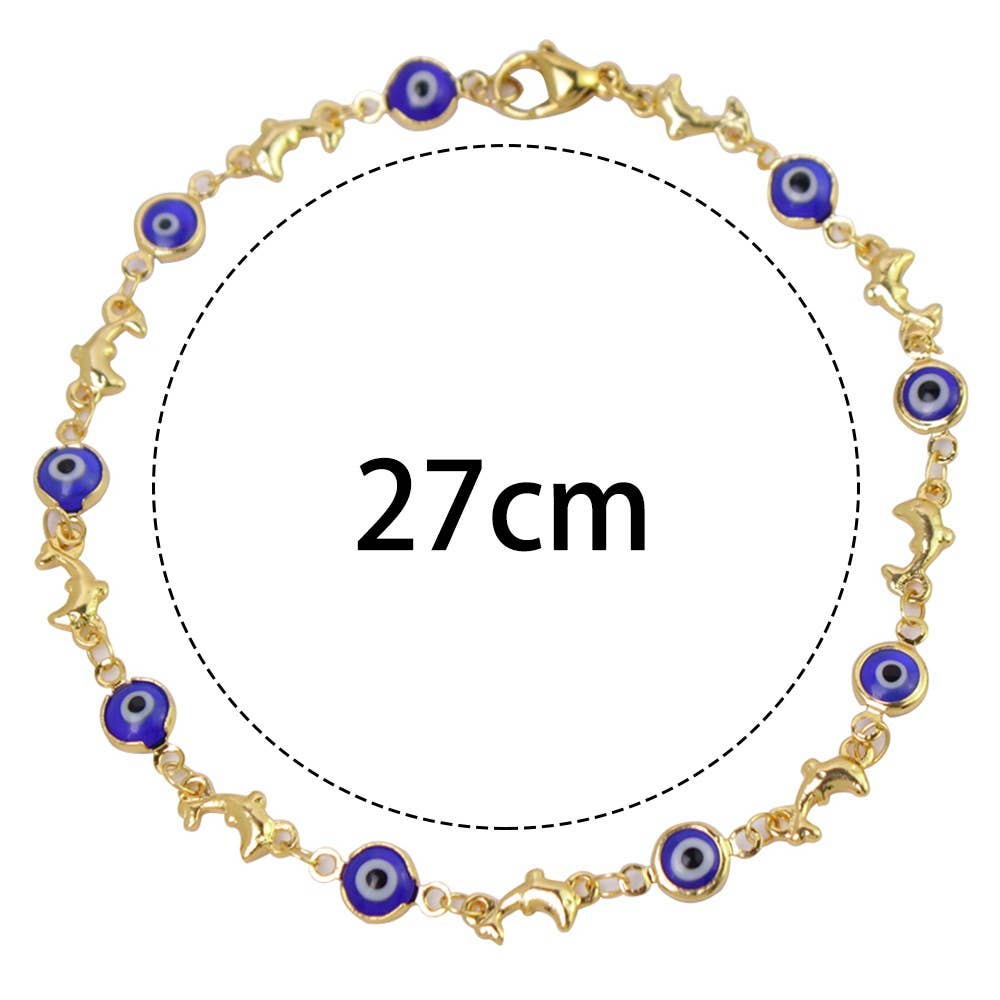 18K Gold Plated Dolphin Blue Evil Eye Anklet