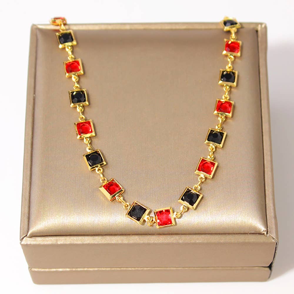 Red and Crystal Square Ankle Bracelet