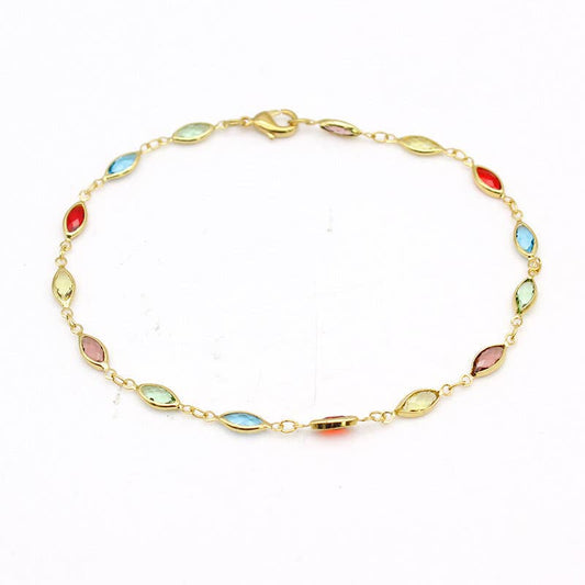 Multi Color Crystal Oval Anklet