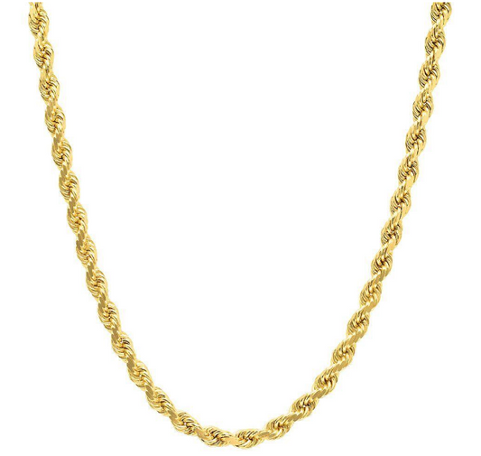 10K Gold 3MM Diamond Cut Rope Chain Necklace