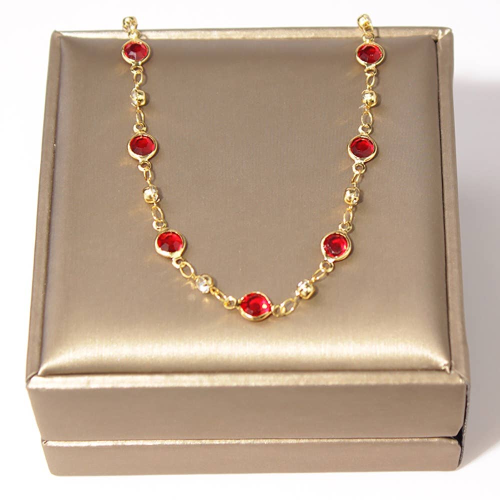 18K Gold Plated High Polish Finish Red Crystal Anklet