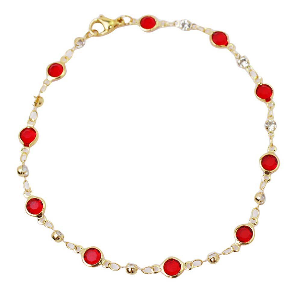 18K Gold Plated High Polish Finish Red Crystal Anklet