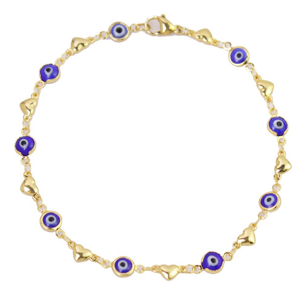 18K Gold Plated Heart Blue Evil Eye Anklet