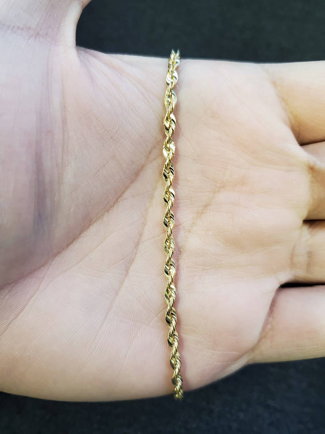 Real 10K Yellow Gold Diamond Cut Hollow Rope Bracelet 8''