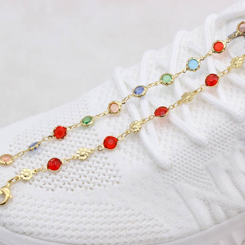 Igh Polish Finish Light Multi Color Round Crystal Anklet