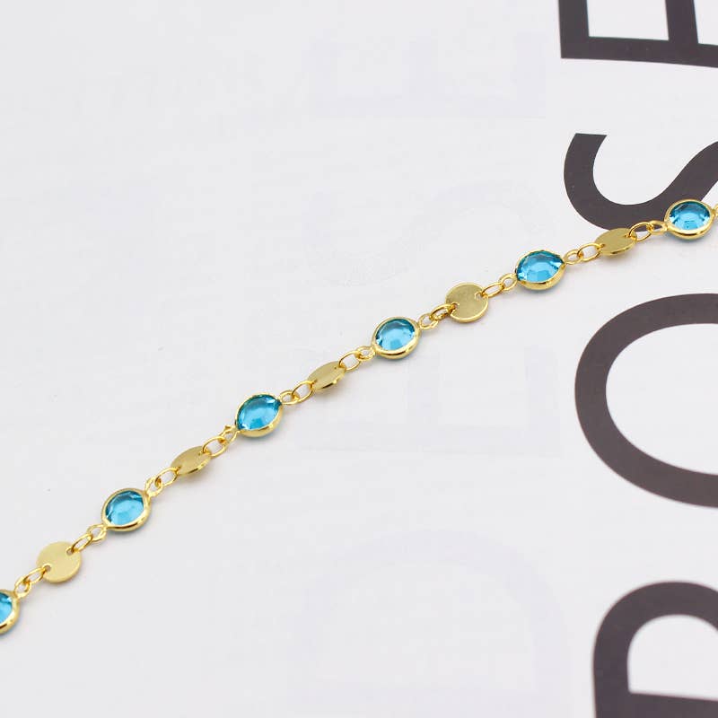 High Polish Finish Aquamarine Oval Crystal Ankle Bracelet