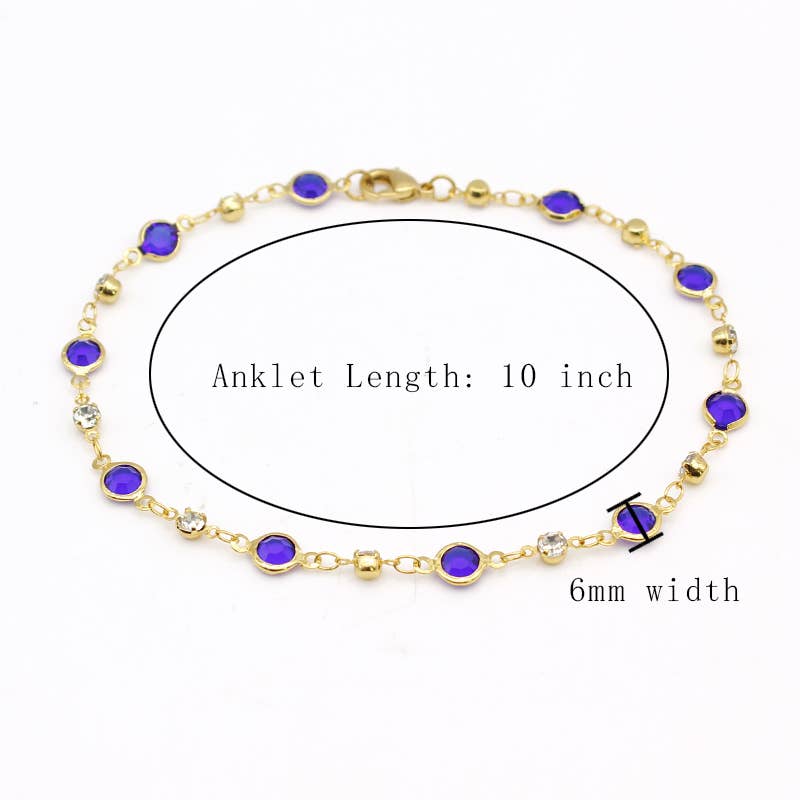 18K Gold Plated High Polish Finish Blue Crystal Anklet