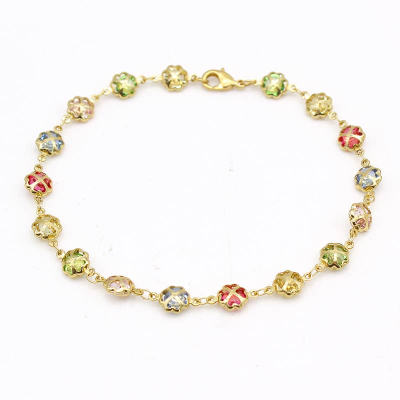 18K Gold Plated Gold Multi Color Crystal Anklet JJA18