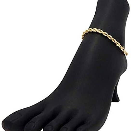 14k Yellow Gold Round Rope Chain Anklet, 10 inches + Jewelry