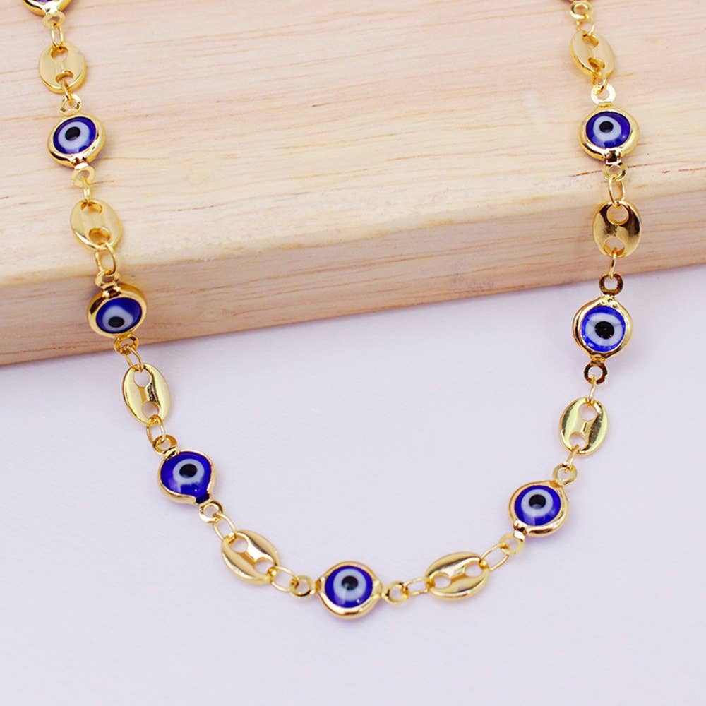 18K Gold Plated Mariner Blue Evil Eye Crystal Anklet