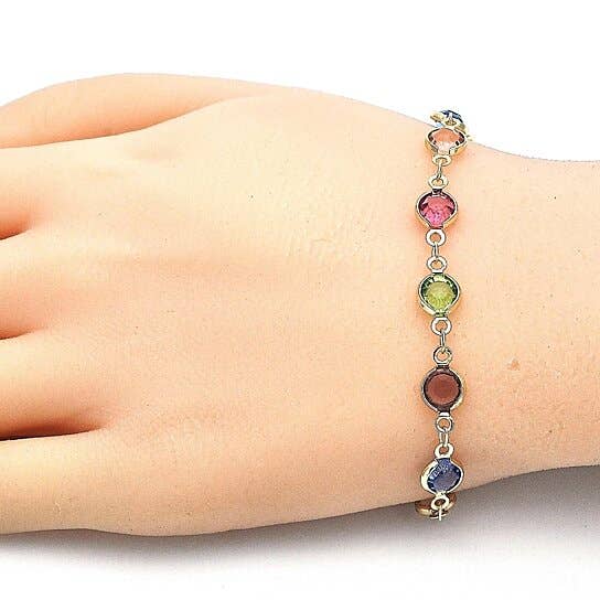 18K Gold Plated Gold and Multi Color Crystal Round 8'' Bracelet