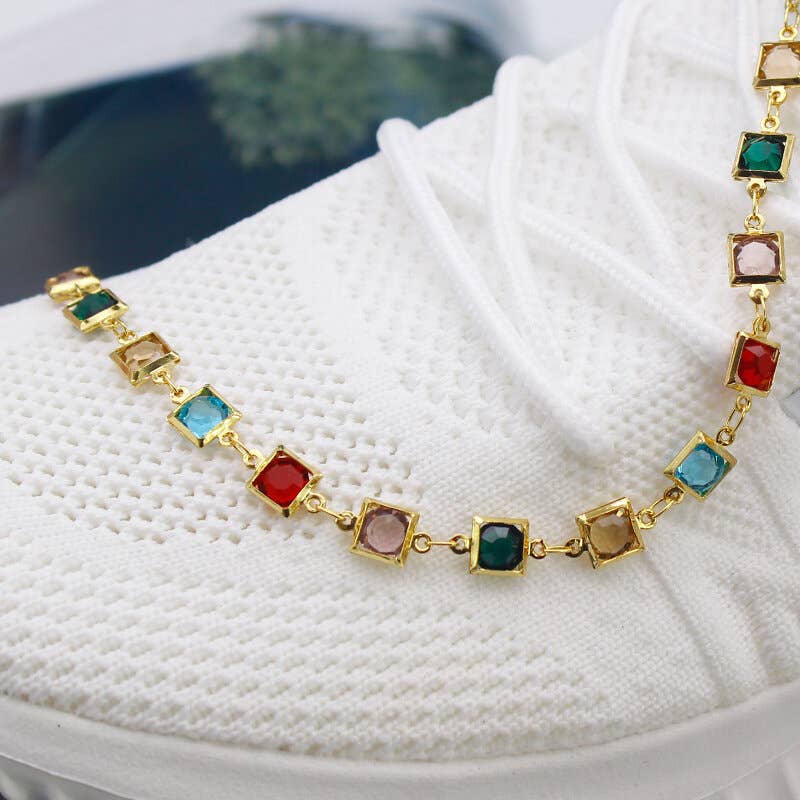 Multi Color Dark Square Crystal Anklet