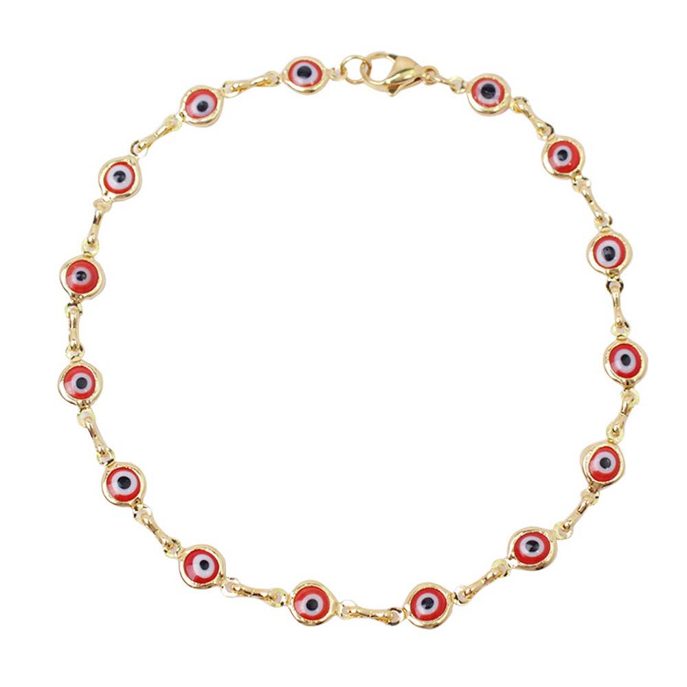 18K Gold Plated Red Evil Eye Anklet