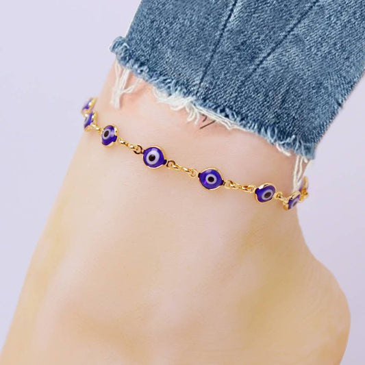 18K Gold Plated Blue Evil Eye Anklet