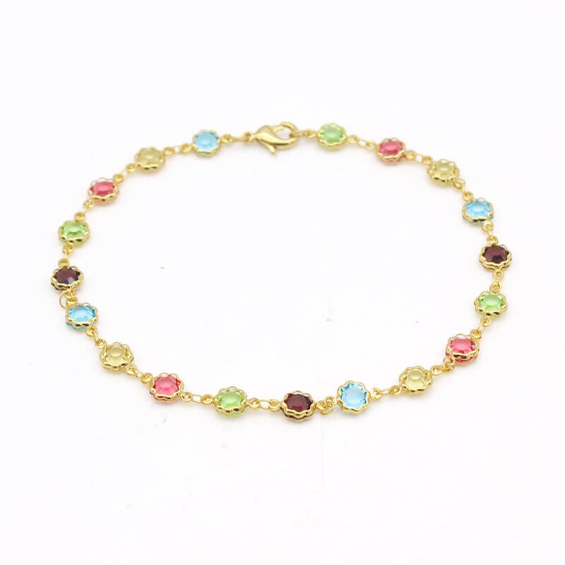 Multi Color Flower Crystal Ankle Bracelet