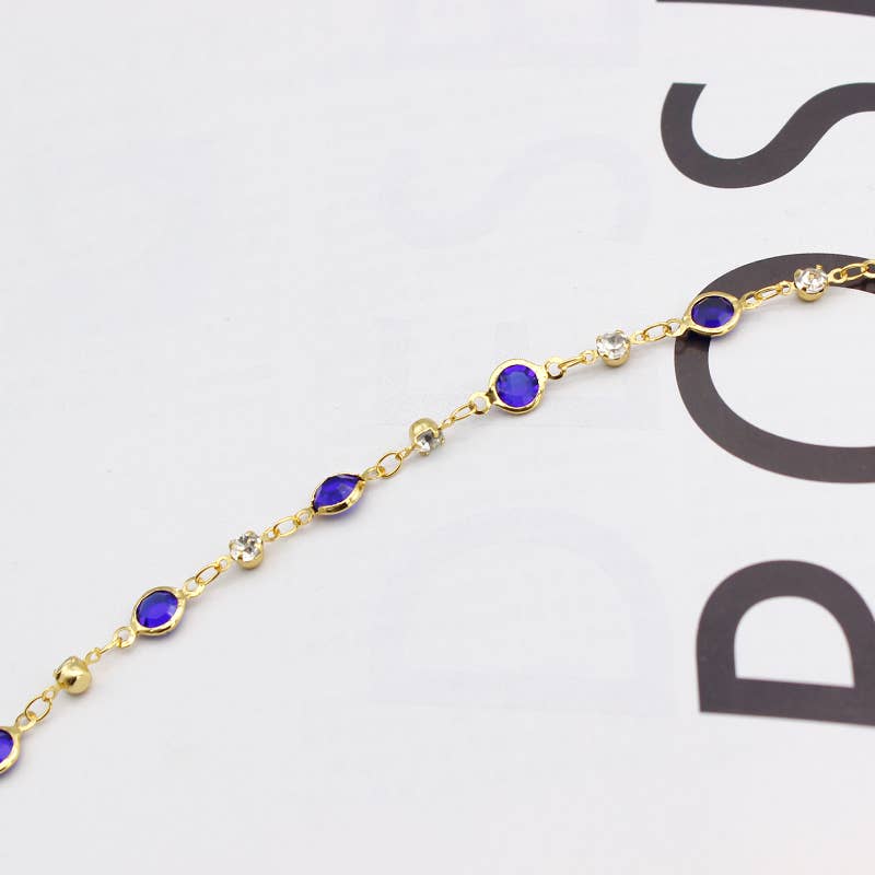 18K Gold Plated High Polish Finish Blue Crystal Anklet