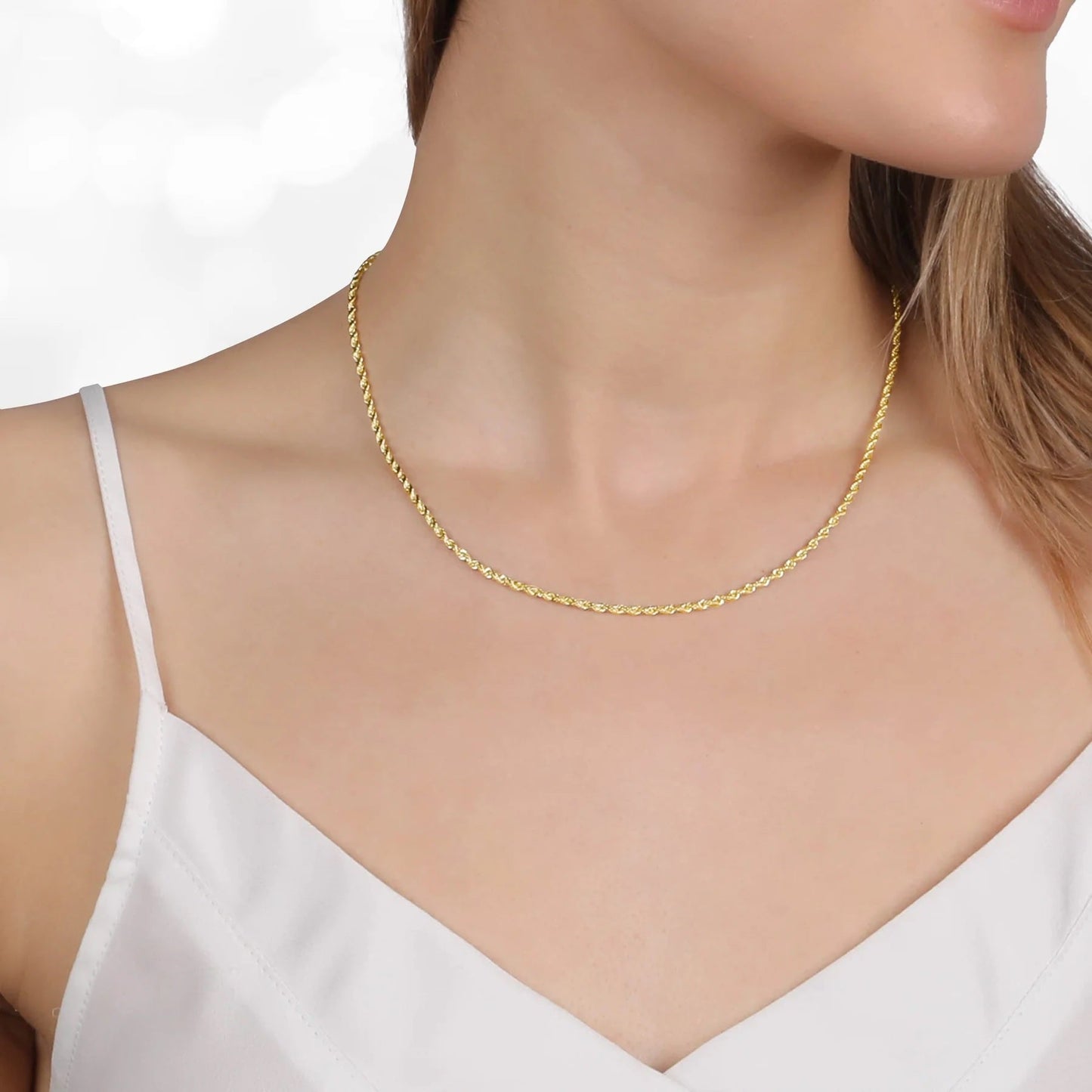 10K Gold 3MM Diamond Cut Rope Chain Necklace