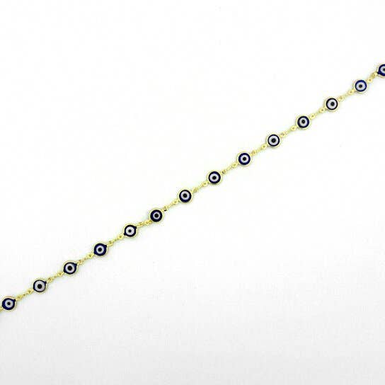 Blue Evil Eye Anklet 6'' in 18K Gold