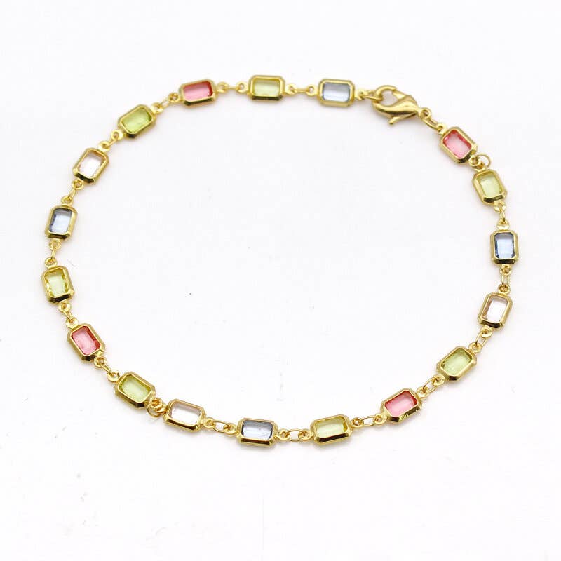 Multi Color Light Color Crystal Baguette Anklet