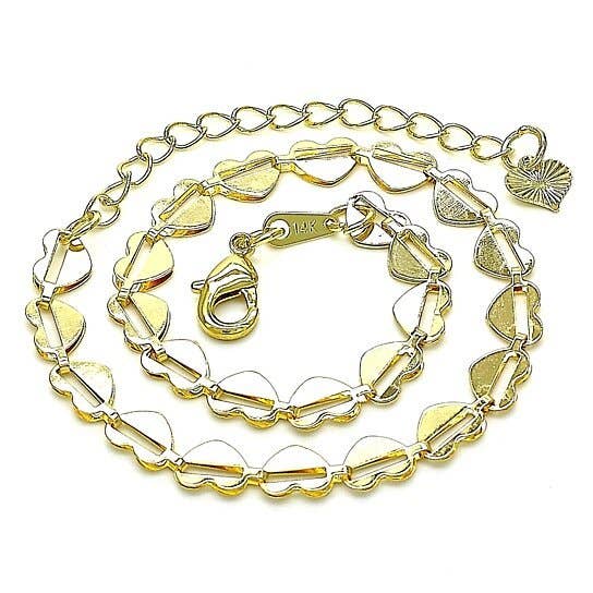 Yellow Heart Ankle Bracelet 10" 14K Gold Plated