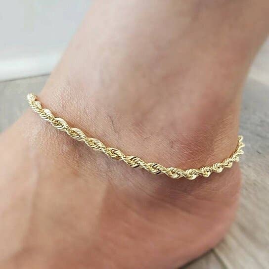 14K Yellow Gold Plated Rope Link Anklet 5MM 10''