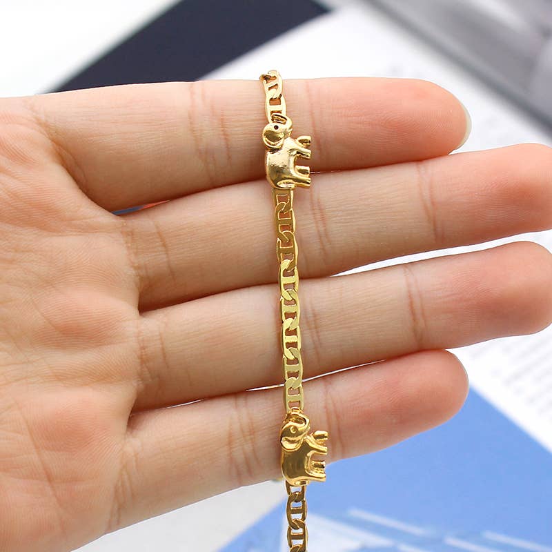 18K Gold Plated Flat Marina Elephant Anklet For Women- Made