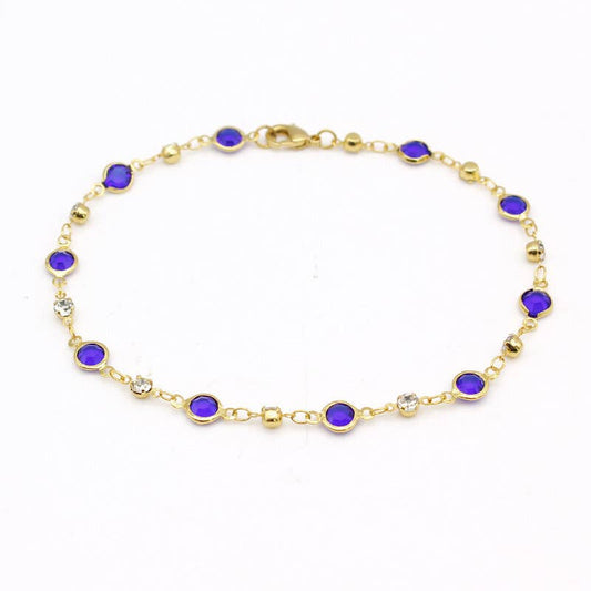 High Polish Finish Blue Crystal Ankle Bracelet