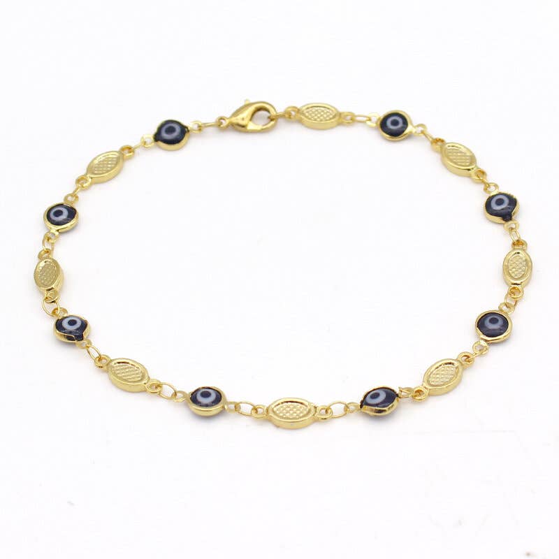 Evil Eye Anklet 10'' Blue with High Polished Finish