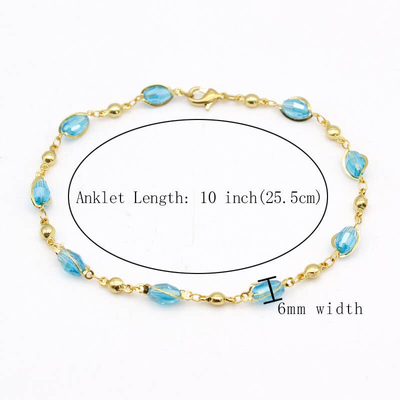 Aquamarine Oval Crystal Ankle Bracelet