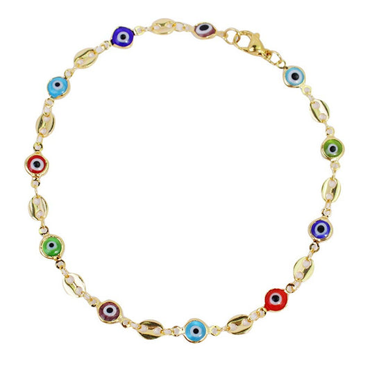 18K Gold Plated Mariner Multi Color Evil Eye Crystal Anklet