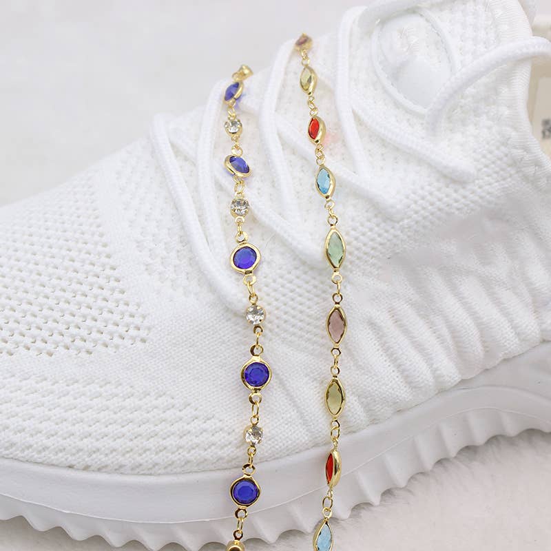 18K Gold Plated Gold And Multi Color Crystal Oval Anklet