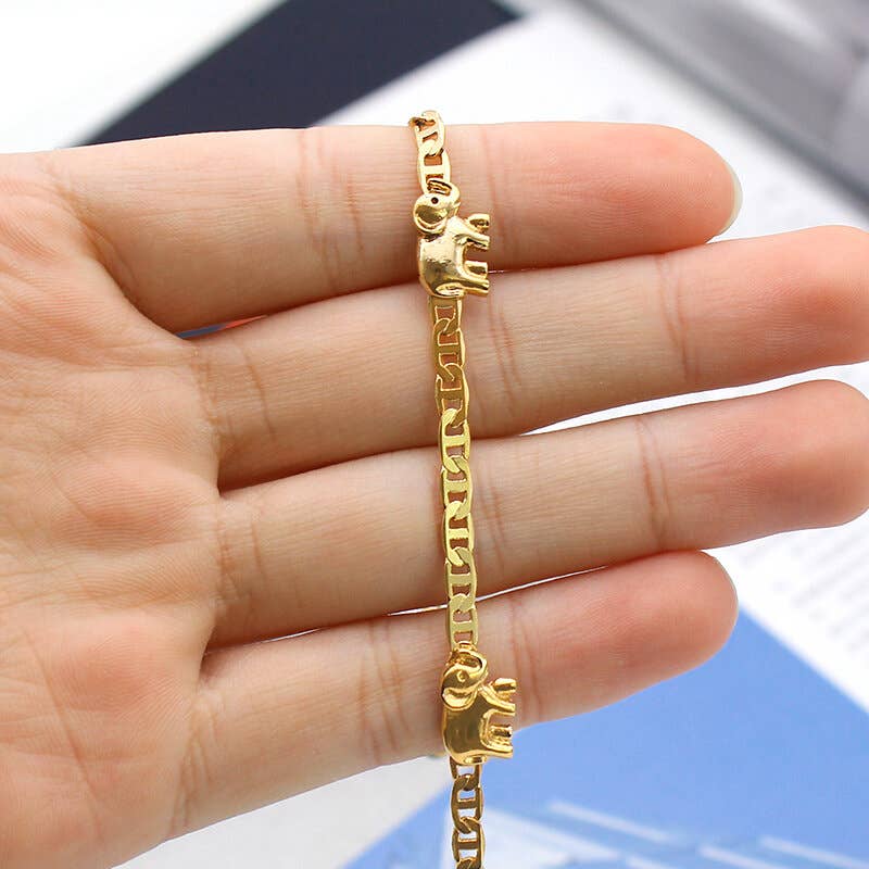 18K Gold Plated Flat Marina Elephant Anklet For Women