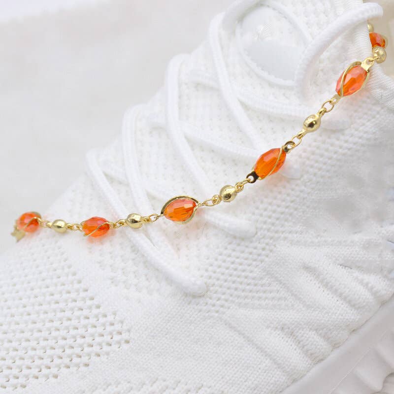 Polish Finish Oval Crystal Ankle Bracelet