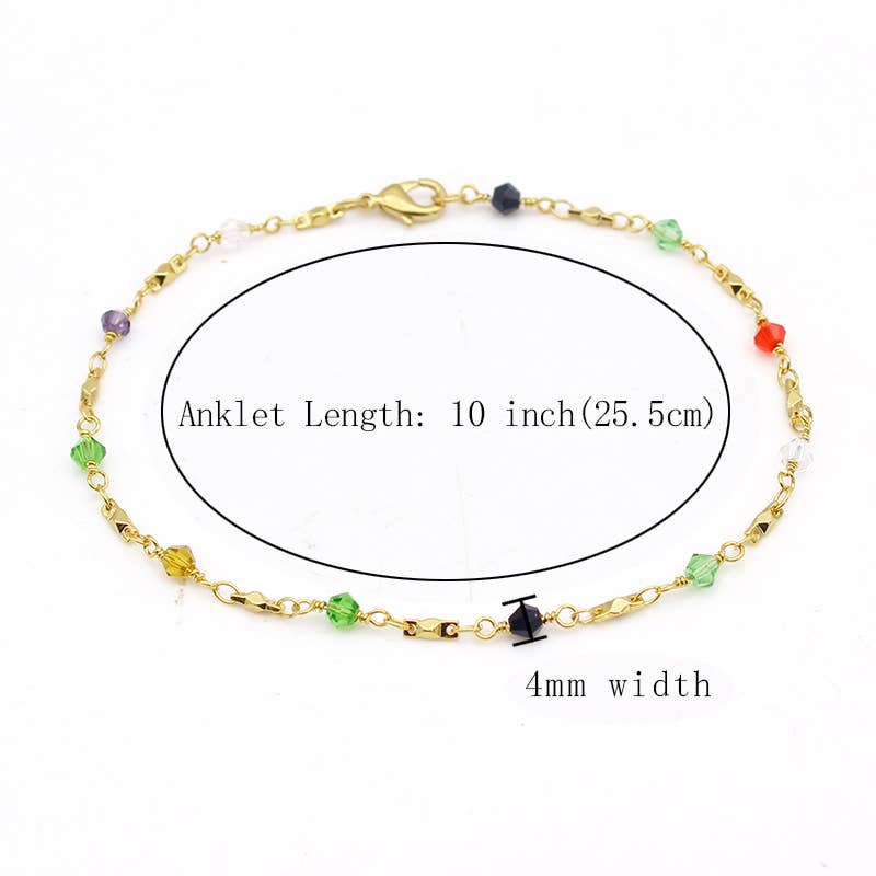 High Polish Finish Multi Color Ball Crystal Ankle Bracelet