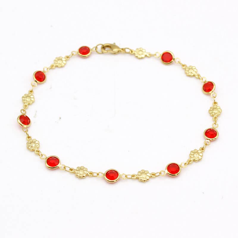 High Polish Finish Red Crystal Flower Ankle Bracelet 1