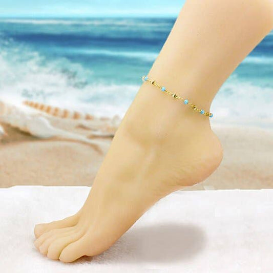 High Finish Polish Turquoise Ball Ankle Bracelet