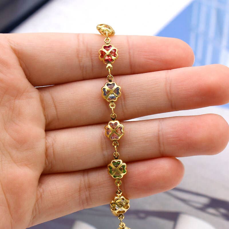 Gold Multi Color Crystal Anklet