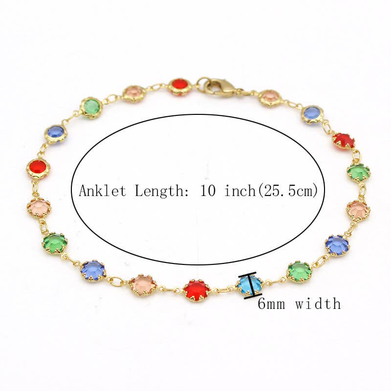 Light Multi Color Round Crystal Ankle Bracelet