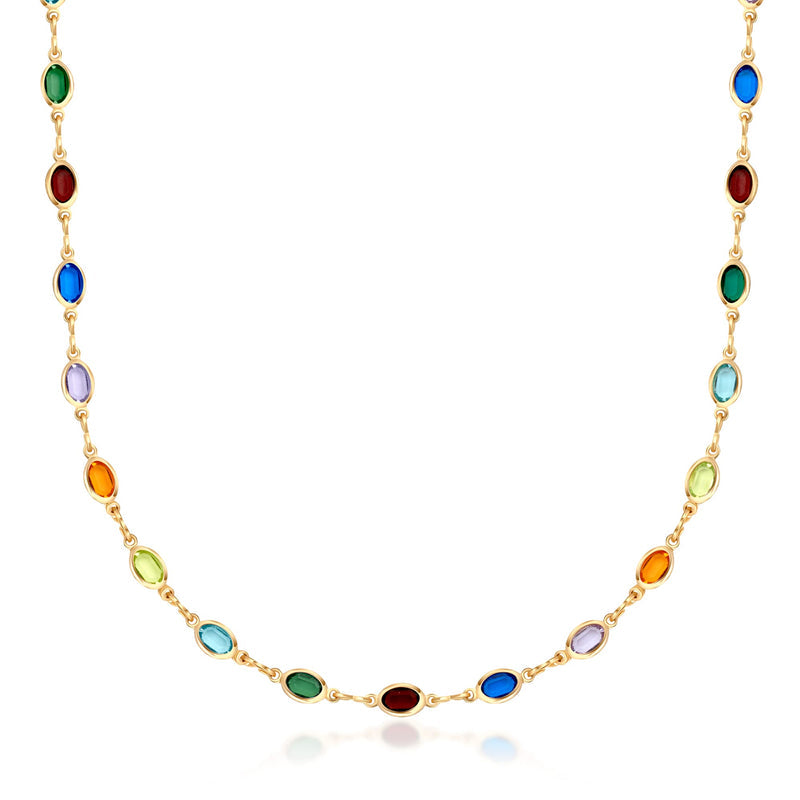 18k Gold Plated Oval-Cut Crystal Multi-Color Necklace