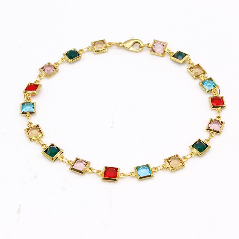 Multi Color Dark Square Crystal Anklet