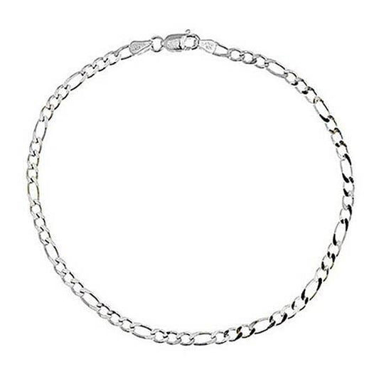 925 White Gold Figaro Link Anklet 10''