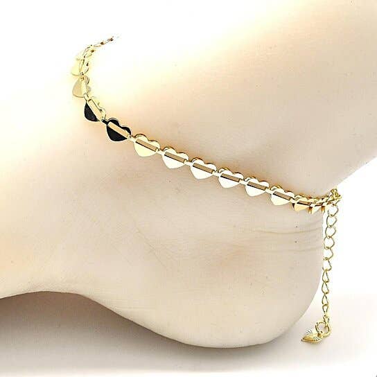 Yellow Heart Ankle Bracelet 10" 14K Gold Plated