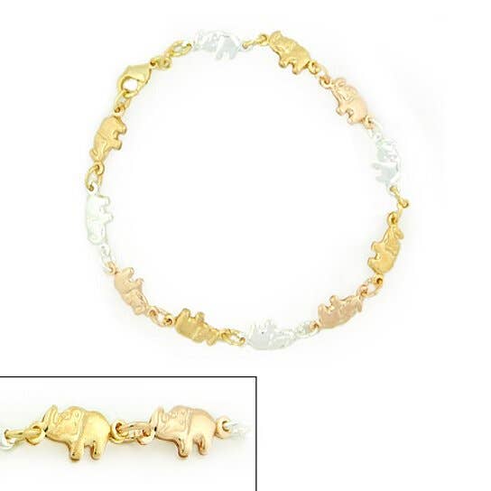 14k Gold Plated 3 COLOR Elephant Anklet Bracelet 10"