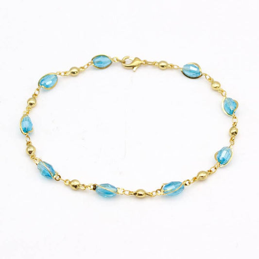 Aquamarine Oval Crystal Ankle Bracelet